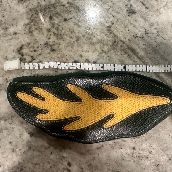 Celine Dark Green Textured Leather Coin Pouch with Gold Stamping - Picture 5 of 6